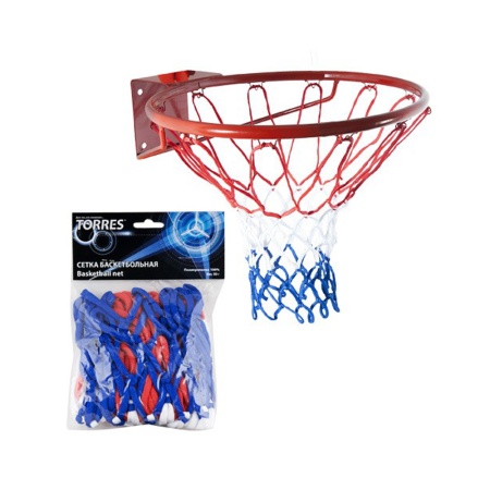 Купить Сетка баскетбольная Torres, нить 4 мм, бело-сине-красная в Зиме 